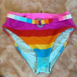 Trina Turk 25th Anniversary Colorful Striped High-Waisted Bikini Bottom, size 6
